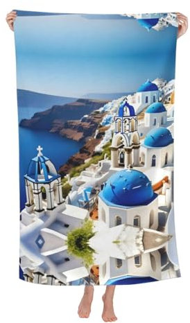 WURTON Strandtuch mit griechischem Insel-Motiv, Strandtuch, Pool-Handtücher für wichtige Geschenke, Badetücher für Hochzeit für Erwachsene, Kinder