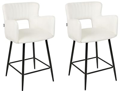 Lot de 2 Chaises de Bar Moderne Rétro en Velours Pieds en Métal avec Accoudoirs Blanc Sanilac