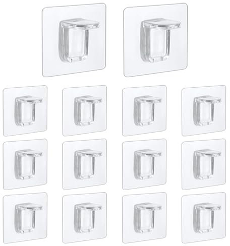 GIONAR 18Pcs Supports d'étagères Autocollants, Fixation Étagère Sans Percer, 7 x 7 cm Support d'étagère Transparent, Charge Maximale 15 kg, pour Étagères Murales, Armoire, Placards