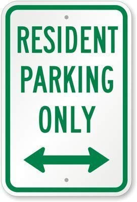 Panneau d'avertissement « Resident Parking Only (avec flèche bidirectionnelle ») - 30,5 x 20,3 cm - En aluminium