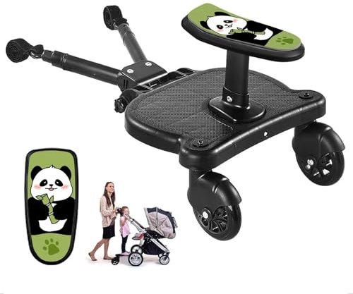 Buggy Board mit Sitz, BuggyBoard, Kinderwagen Board, trittbrett für kinderwagen universal, kompatibel mit fast jedem Buggy und Kinderwagen, Tragfähigkeit 25kg (schwarze Räder)