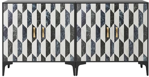 UEV Sideboard 2er Set, 140x40x80cm, Kommode mit 4 Türen und verstellbare Ablagen, Buffet, TV Board, Aufbewarhungsschrank, Kücheschrank, Mehrzweckschrank für Wohnzimmer Schlafzimmer(weiß und Schwarz)