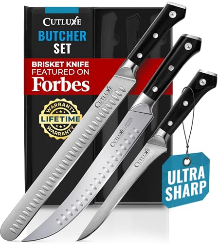 Cutluxe Butcher Knife Set – BBQ Brisket, Breaking & Boning Knife – Slicing Carving Knife Set for Meat Cutting, Ultra Sharp German Steel, Full Tang, Ergonomic Handles, Grilling Gifts for Men