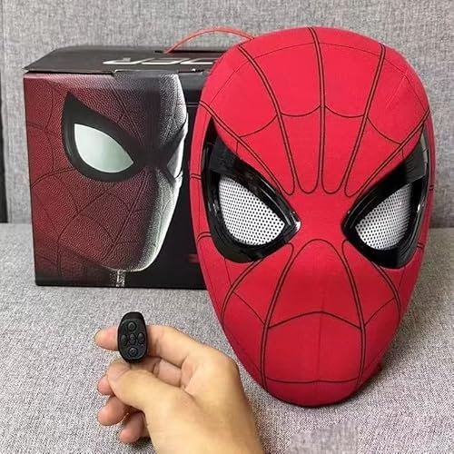 BOBOBN Spider Hero Remote Control Movable Mechanical Eyes, Realistic Spider Super Hero Full Mask Moving Lenses Cosplay, Wearable Movie Prop Mask Great Gift for Man and Kids