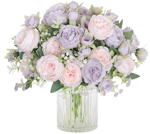 SOMYTING Bouquet di peonie artificiali, bouquet di peonie finte, 2 mazzi di peonie in seta, bouquet di peonie artificiali, per feste di nozze, centrotavola, decorazione per la casa (rosa viola)