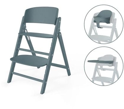 CYBEX Gold CLICK & FOLD Hochstuhl 3in1-Set, Mitwachsend, 6 Monate - 99 Jahre, Verwendbar ab Geburt durch separates Gold Bouncer Nest, Inkl. Baby-Set und Tablett, Buchenholz/Kunststoff, Stone Blue
