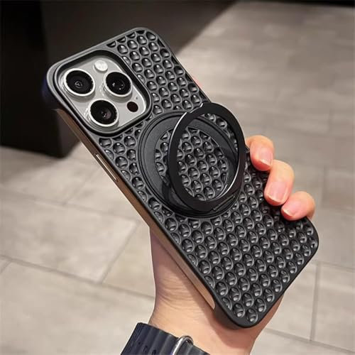 Honeycomb Heat Dissipation Case with Kickstand for iPhone 16 Pro Max Case, Double Layer Ultra Thin Frameless Honeycomb Heat Dissipation 360°Rotating Holder Case (Black,16Promax)