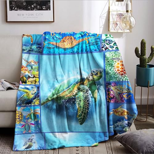 BNREDA kuscheldecke schildkröte, Tiere im Ozean Flauschige Flanell Fleecedecke, Couchdecke Wohndecke für Kinder und Erwachsene (Tiere-2, 130x150cm)