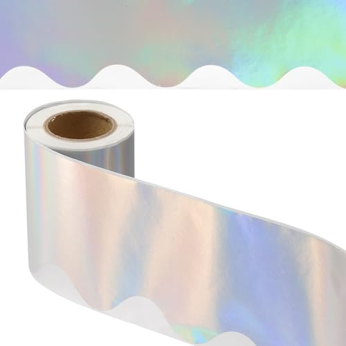 PATIKIL Schillernde Pinnwand-Bordüre, 100 cm, für Poster, Kreidetafel, Kork, Dekoration, gewellte Bordüren, Wanddekoration für Klassenzimmer, Büro, Schließfach, silberfarben