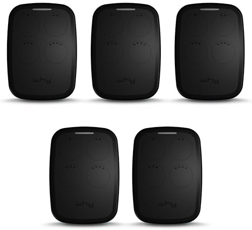 Télécommande universelle WHY EVO NOA à 4 boutons - Programmable code fixe ou code tournant - Fréquences 433 ou 868 mhz - Pour portails et porte de garage (Noir Réglisse Lot de 5 télécommandes)