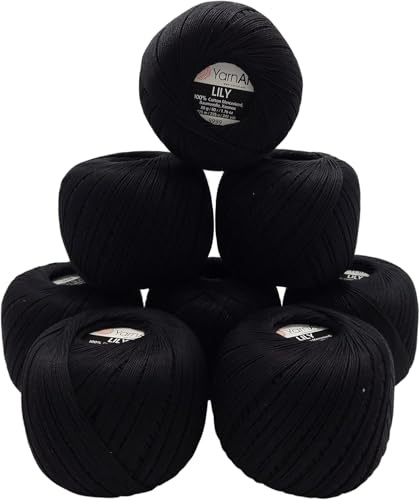 400 Gramm Ilkadim Export Filetgarn Lily 100% merzerisierte Baumwolle, 8 x 50g Häkelgarn einfarbig, Garn (schwarz 9999)