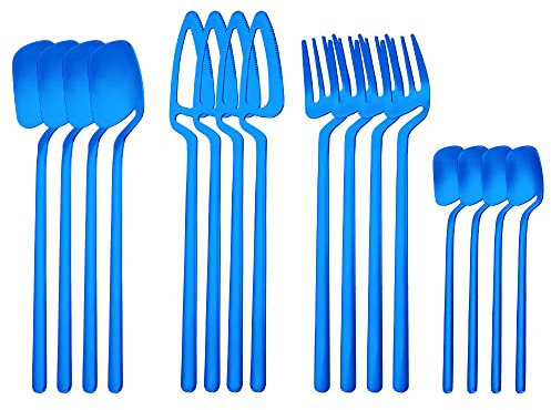 Besteck-Set, 24-teilig, für 6 Utensilien, modernes Besteck, 18 10 Edelstahl, hochglanzpoliert, spülmaschinenfest, für Zuhause, inklusive Messer, Gabel und Löffel, Tee