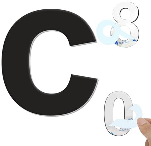 Ywonoby Numéro de maison extérieur moderne brossée, 115 mm Numéro de porte autocollant en acier inoxydable, Plaque de numéro de maison et Numéro de Boite aux Lettres, Noir (c)