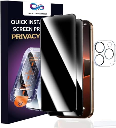 Infinity Enterprise Privacy Glass Screen Protector for Apple iPhone 14 Pro Max, 2 Pack Tempered Glass + 1 Pack Camera Lens Protection, Edge 28 Degree FaceID, Antispy, Car Easy Installation