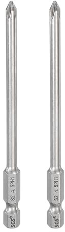 sourcing map 2pcs #1 Phillips Screwdriver Bit PH1 1/4 Hex Shank 4 (100mm) Long 4.5mm Rod Magnetic Cross Head Drill Bits S2 Steel Industrial Screw Driver for Power Screwdrivers Drills, Silver