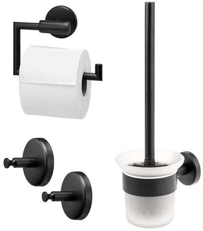 bremermann Bad-Serie Piazza Black - Badezimmer Zubehör-Set 3tlg. bestehend aus 1x Toilettenpapierhalter 1x Ersatzrollenhalter und 1x Handtuchhaken 2er Set, Badaccessoires aus Edelstahl schwarz