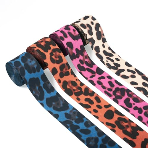Bestewelry 12 Meter einseitiges Samtband mit Leopardenmuster, 40 mm, Leopardenmuster, 4 Farben, Polyesterbänder für Geschenkverpackungen, Schleifen, Party-Dekoration