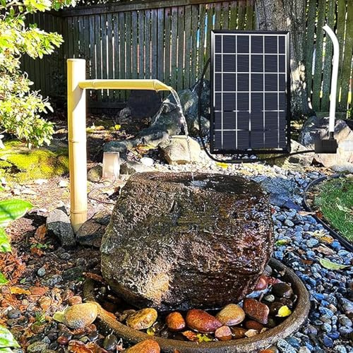DLAZUM Fontaine Solaire en Bambou, Fontaine Artisanale Zen Feng Shui, Cascade d'extérieur autoportante, décoration de Jardin Japonaise, pour Jardin, pelouse, bac en Pierre