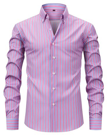RUMAOZIA Chemise à manches longues pour homme - Coupe ajustée - Chemise d'affaires - Chemise à manches longues - Chemise légère pour homme - Costume - Rayures - Infroissable