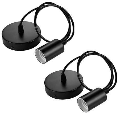 AQWYDK 2 Pack Black Ceiling Rose - Black Adjustable E27 Pendant Light Fitting, Industrial Ceiling Pendant for Kitchen, Bedroom, Cafe & Vintage Decor