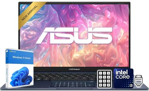 ASUS Vivobook 14 FHD Laptop | Intel Core i3 Processor, Up to 4.5GHz | Win 11 | 12GB DDR4 RAM | 1TB Storage (512GB PCIe SSD + 500GB External) | HDMI | NumberPad | Portable for Work, Study & Travel