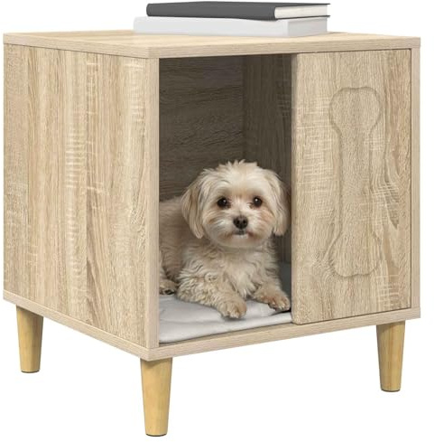 vidaXL Hundehütte Sonoma 44 x 42 x 49 cm Holzwerkstoff, Stylisches Hundezuhause für das Wohnzimmer, modernes, rechteckiges Design, strapazierfähiger Unterschlupf