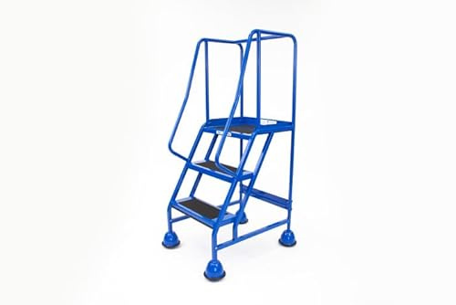 The Ramp People Warehouse Ladder (3 Treads) | 825mm Platform Height | Mobile Ladder With Platform & Handrails Steel Step Ladder on Wheels