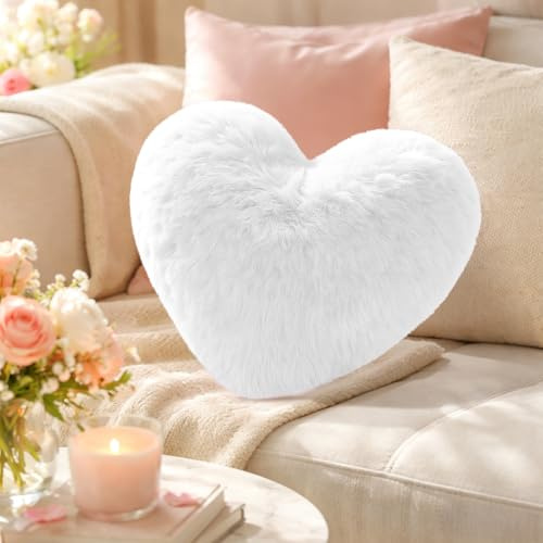 Jinfanshurich Herzkissen, Kissen Herz, Kuschelkissen, Herz Kissen für Wohnzimmer Sofa Schlafzimmer Bett, Geschenk (Weiß)
