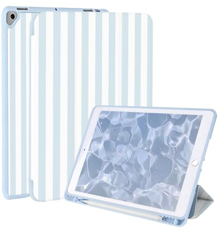 Vozehui 10.2/10.5 inch Blue Stripe Case for iPad 9th/8th/7th & Air 3rd/Pro 10.5 with Pencil Holder, Shockproof Tri-fold Stand Protective Cover with Sleep Wake