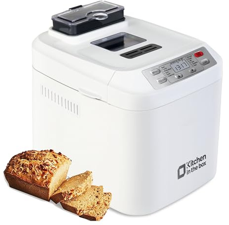 Bread Maker, Kitchen in the box 12-IN-1 Programmes Breadmakers, Gluten-Free Setting, Auto Fruit Nut Dispenser & Removable Nonstick Pan, 2 Loaf Sizes(2lb), 13H Delay Timer & 1H Keep Warm(White)