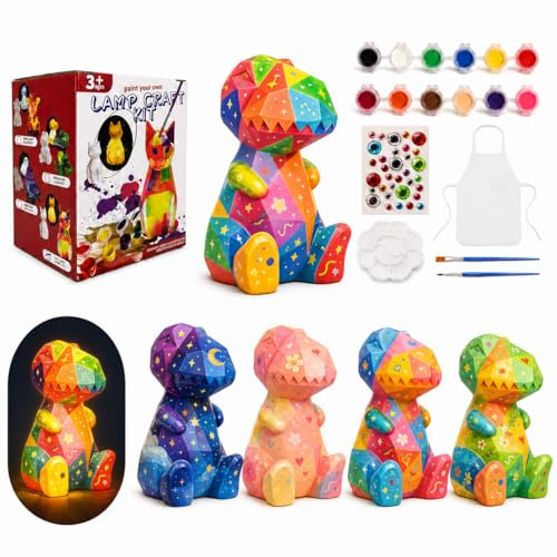 Arts and Craft Kits Paint Your Own Dinosaur Lamp Kit Set for Kids Age 6-12 | DIY 3D Dinosaur Night Light Lamp Painting Kit Gift for Girls Boys Dinosaur Toys Birthday Halloween Gifts Age 6 7 8 9 10 11 12