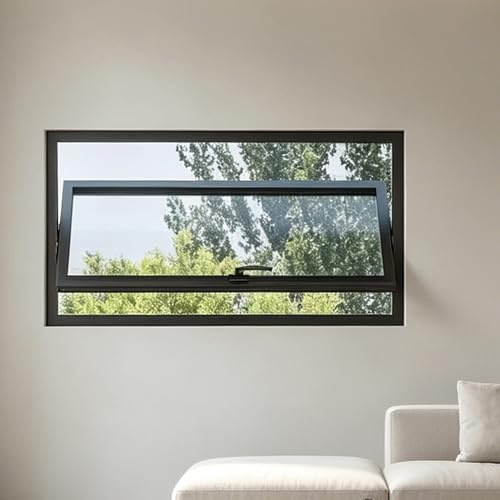 CUXAHO 360° Drehbares Rechteckiges Fenster, Aluminiumlegierung Rahmen mit 5mm Gehärtetem Glas,Kellerfenster & Badezimmerfenster, Schuppen(Nero,65x90cm)