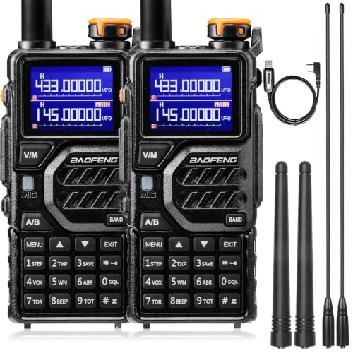 BAOFENG K5PLUS Walkie Talkie 10W Doppia bande, Radio UHF VHF a lungo raggio con ricevitore Airband, Batteria da 2500 mAh, Porta USB-C, Cavo di programmazione, Copia di frequenza, 999 canali (2 pack)