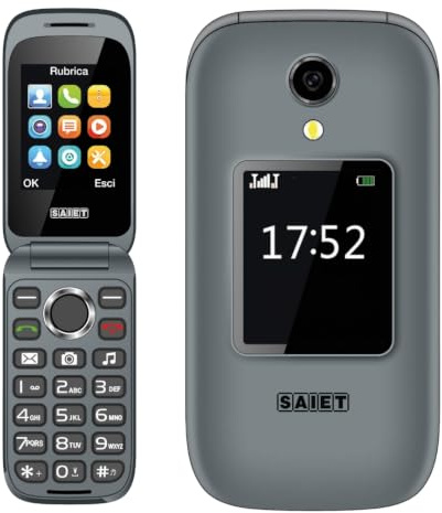 SAIET LIKE MC21 Cellulare Flip con Doppio Display a Colori, Tasti Grandi | Telefono a Conchiglia con Flip Attivo, Due Schermi da 2.4 + 1.8, Torcia LED, Fotocamera, Radio FM e Bluetooth - Grigio