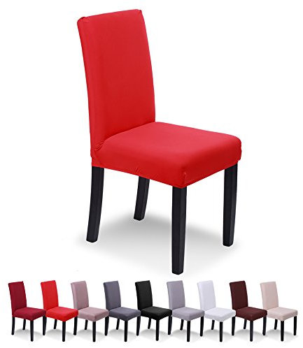 SaintderG® Stuhlhussen 6 Stück Elastische Moderne Beschützer Stuhlhussen, Hochzeit Partys Bankett Deko, bi-Elastic Spannbezug, sehr pflegeleicht und langlebig Universal (Rot, 6 Stück).