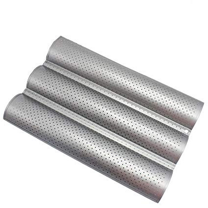 ETiME Moule Baguette Four Perforé, Moule Pain Inox Anti-adhésif pour 3 Baguettes (Argenté)