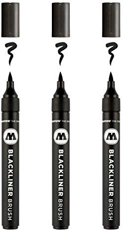 Molotow Blackliner Brush (Pinselspitze, permanente, dokumentenechte Tinte) schwarz, 1 Stück (3er Pack)