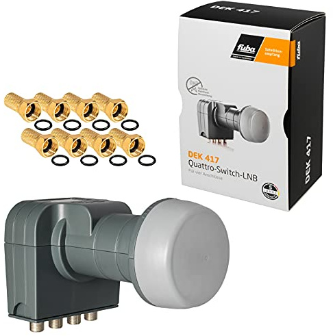 Fuba Quad LNB LNC 4 Teilnehmer Direkt (Quattro Switch) DEK 417 ■ LTE- & Mobilfunkabschirmung ■ Wetterschutz (ausziehbar) ■ Full HD 4K ■ 8 Vergoldete F-Stecker von HB-DIGITAL