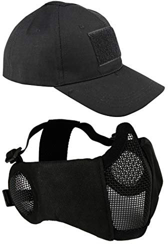 AOUTACC Masque en Maille Airsoft avec Protection des Oreilles et Casquette de Baseball réglable pour Cosplay, Chasse, Paintball, tir (Noir)