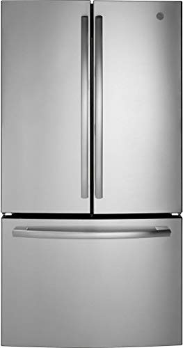 GE GNE27JYMFS 36 French Door Refrigerator with 27 cu. ft. Total Capacity LED Lighting Internal Water Dispenser Spill-Proof Shelves in Fingerprint Resistant Stainless Steel