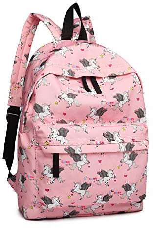KONO Kinderrucksäcke Schulrucksack Einhorn Schultasche Leinwand Rucksack für Mädchen Modische gedruckte Büchertasche für Studenten (Rosa)