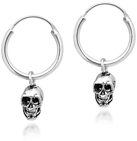 AeraVida Unique Edgy Halloween Skull .925 Sterling Silver Hoop Earrings