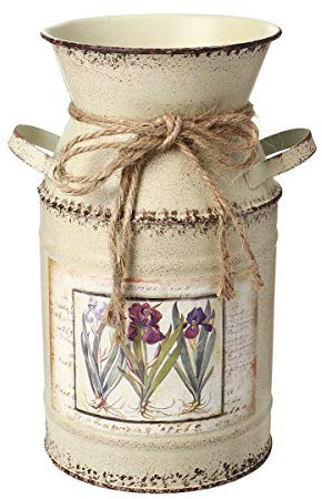 PEPAXON Shabby Vase for Flower Rustic Vase White Vase Pitcher with Handle French Vintage Jug for Home Decoration Wedding Party Metal