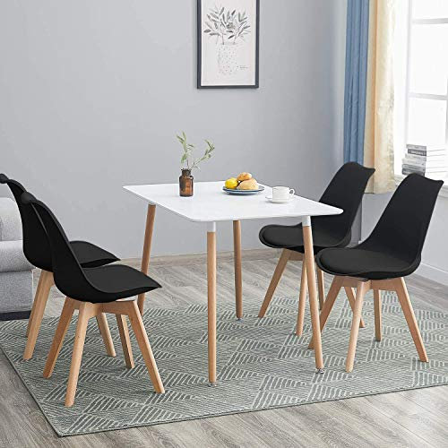 H.J WeDoo Esszimmergruppe mit Esstisch und 4 Essstühlen, Rechteckig Esstisch mit 4 Esszimmerstühle Geeignet für Esszimmer Küche Wohnzimmer, Weiß Esstisch und Schwarz Stühle