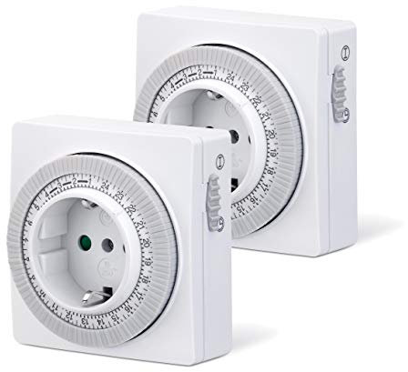2x conecto Mechanische Zeitschaltuhr für Steckdose | Schieberegler für Zeitangabe | Schaltknopf für Ein/Auto | 96 Schaltsegmente | 24 Stunden Timer | Schutzklasse IP20 | Kindersicherung | 3500W | weiß