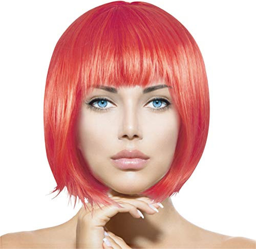 Plitsch Platsch Perücke Bob Pagenkopf Cabaret Wig Kurzhaar Charleston Perücken Fasching Karneval Halloween Motto Party - 24 Farben Varianten für Erwachsene, One Size (rot)