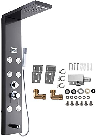 Stainless Steel Bathroom Shower Panel, with Temperature Display and Adjustable Shower Massage Body Jets, for Home Hotel Resort Shower Panel System