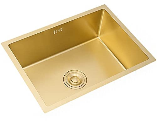 Fregadero de cocina Fregadero De Oro, Acero Inoxidable De Un Solo Tazón De Oro Cepillado, Cocina Empotrable, Herrajes De Cocina Empotrables, Bajo Encimera