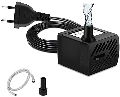 Mini pompe submersible 180L/H 3W, pompe d'aquarium mini pompe à eau avec 2 buses pour fontaine aquarium, aquarium, étang jardin prise EU