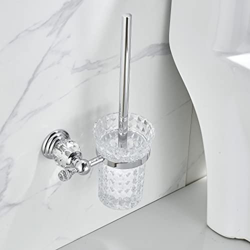 WOLIBEER Crystal Toilet Brush Holder, Chrome Toilet Cup Set with Polished Silver Brush Handle Wall Mounted for Bathroom - Decorative Design,Space Saving.